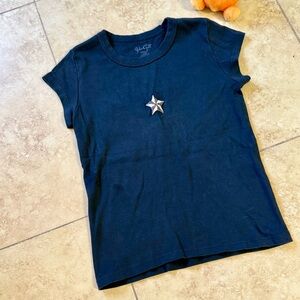 Brandy Melville Black Short Sleeve Tee with Star and wings